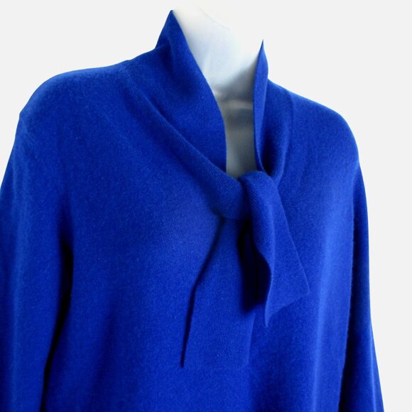 Jones New York Blue 100% Cashmere Bow Tie Neck Sweater Size XL Luxury Classic - Picture 2 of 7